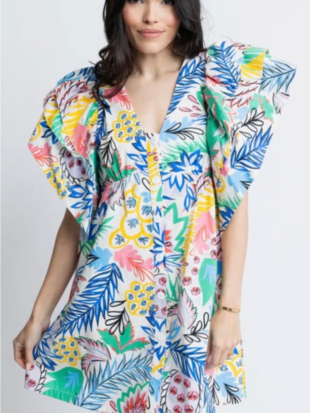 Karlie Multi Palm Ruffle Dress